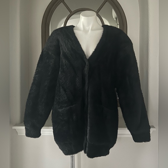 New ALEXANDER WANG V-Neck Faux Fur Cardigan w/Quilted Lining in Black Size L NWT - Picture 9 of 12
